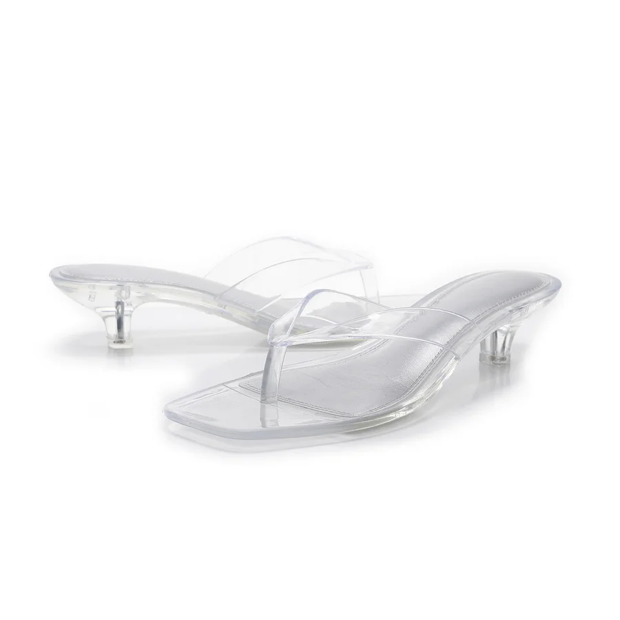 Französische Minimalistische Transparente Pantoletten für Damen 2026 Neue Sommer-Sandalen mit Eckiger Spitze Elegante Hochhackige Kristall-Pantoletten – Detail 11