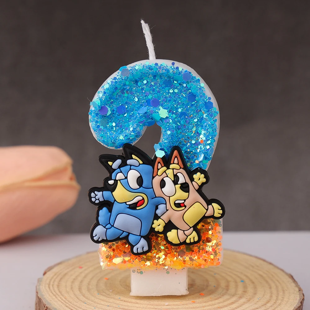 NIEUWE 0-9 Nummer Blauw Bingo Anime Kaars Leuke 3D Stripfiguur Party Cake Plug-in Verjaardagstaart decoratie Gift 2025