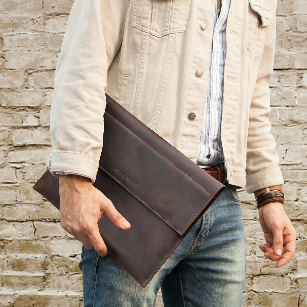CONTACTS FAMILY Genuine Leather Laptop Case for MacBook Air 13 M4 M3 M2 M1 Pro 14 inch Computer Sleeve Bag Briefcase Vintage