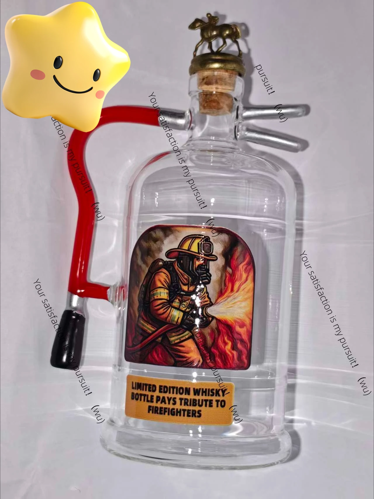 Handmade Firefighter Tribute Liquor Decanter, 350ml Glass Whiskey Bottle with cover, Perfect for Home Bar