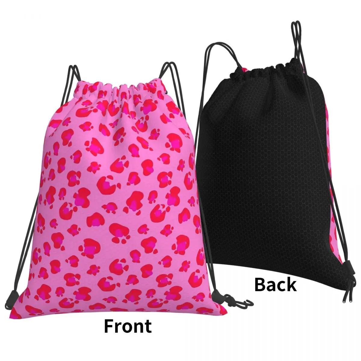 Preppy Pink Leopard Cheetah Animal Print Backpacks Casual Drawstring Bags Sundries Bag Book Bags for Travel School