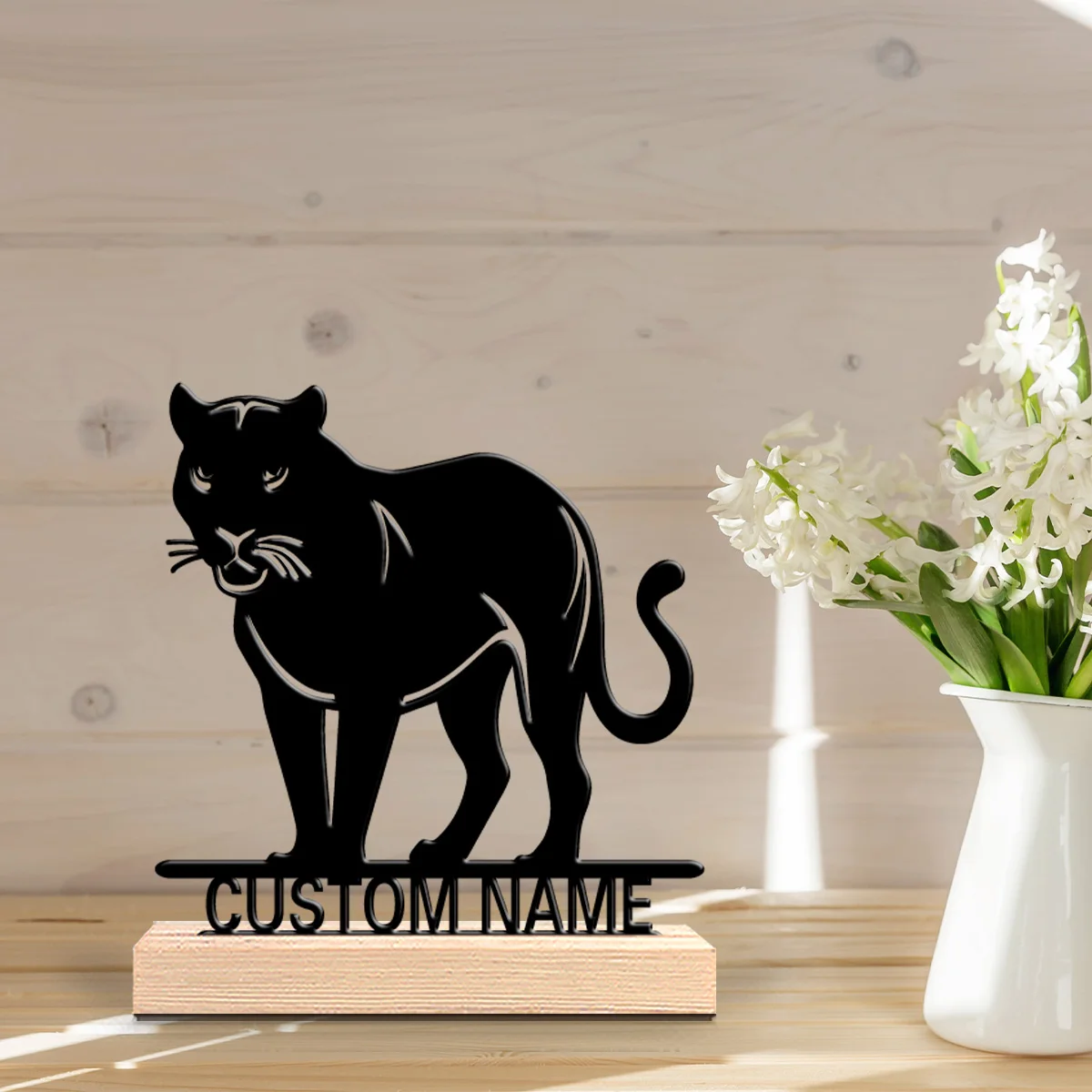 1 قطعة تماثيل معدنية رومانسية مخصصة للفهد تمثال سطح المكتب مع قاعدة خشبية ، مناسبة لعشاق الحيوانات الأليفة #1
