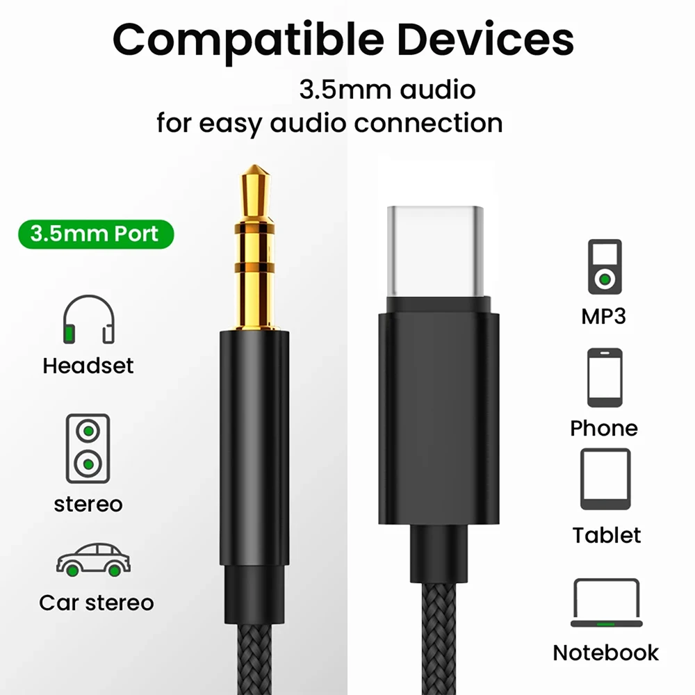 USB Type C to 3.5 MM Jack AUX Cable DAC Type-C Audio Kabel for Car Speaker Headphone Tipo C Auxiliary Adapter Cabo 0.5M 1M 1.5M