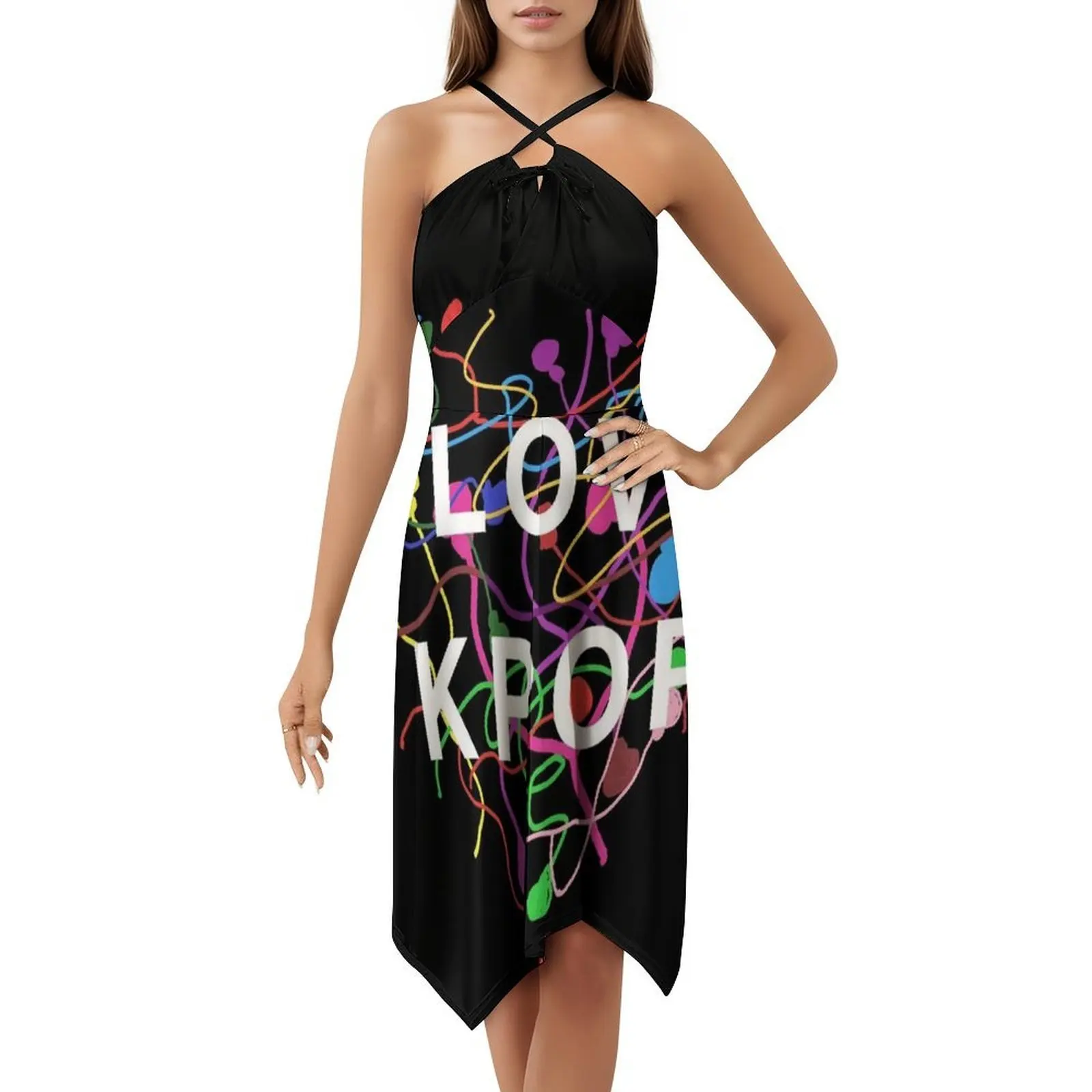 فستان I Love Kpop النسائي الأنيق للحفلات على شكل حرف A مع خيارات قصيرة/طويلة/بدون أكمام Kpop Lifestyle I Love Kpop Kpop Stuff