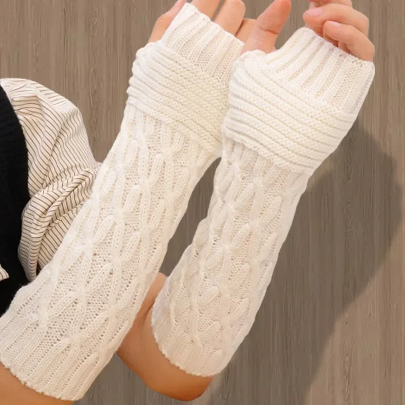 Women's Winter Knitted Long Hand Gloves Warm Embroidered Gloves Fingerless Gloves For Women Girl Guantes Invierno Mujer Luvas