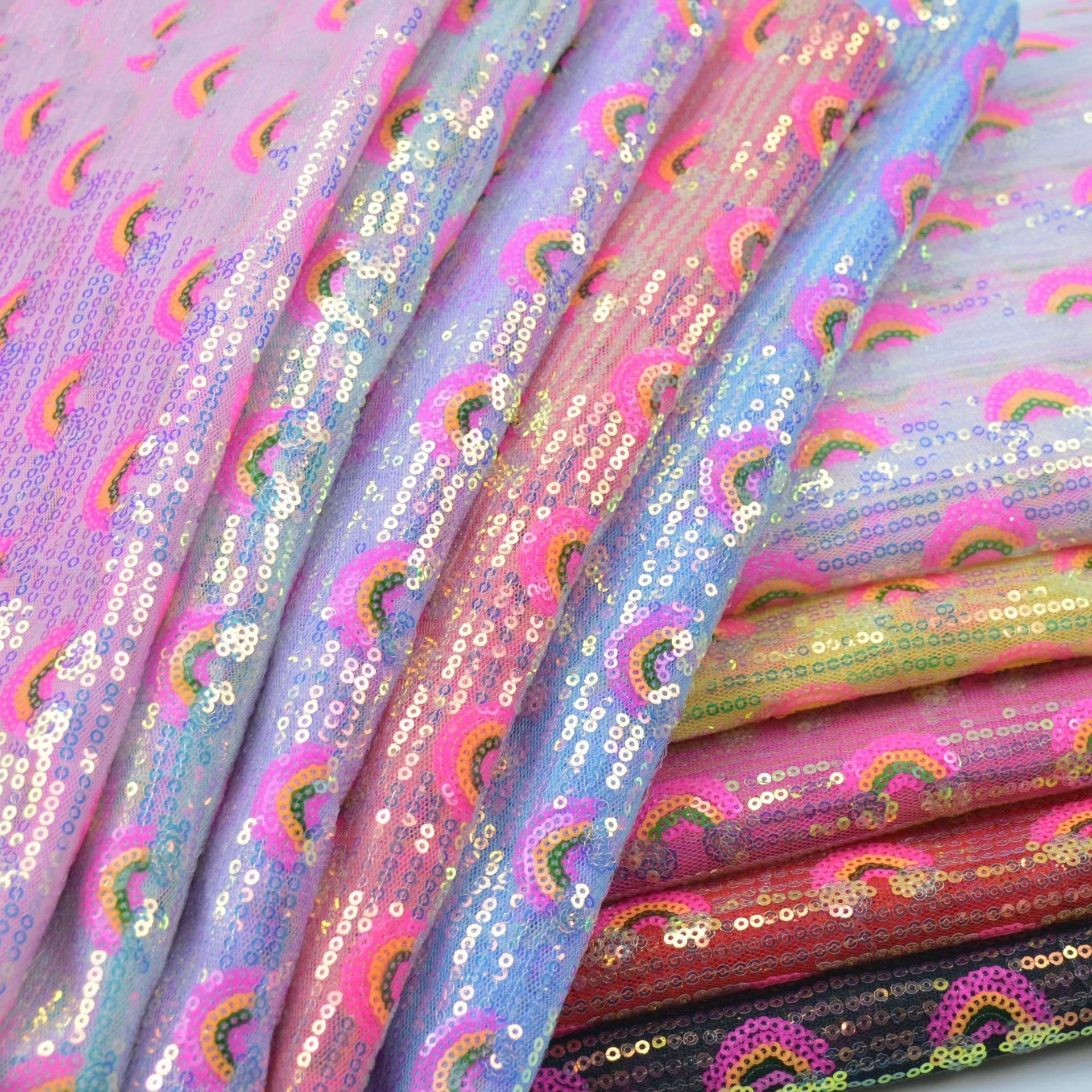 3mm Rainbow Sequin Glitter Fabric for Dresses Stage Backdrop Headpieces Dopamin Material Fall Apparel Textiles Accessories