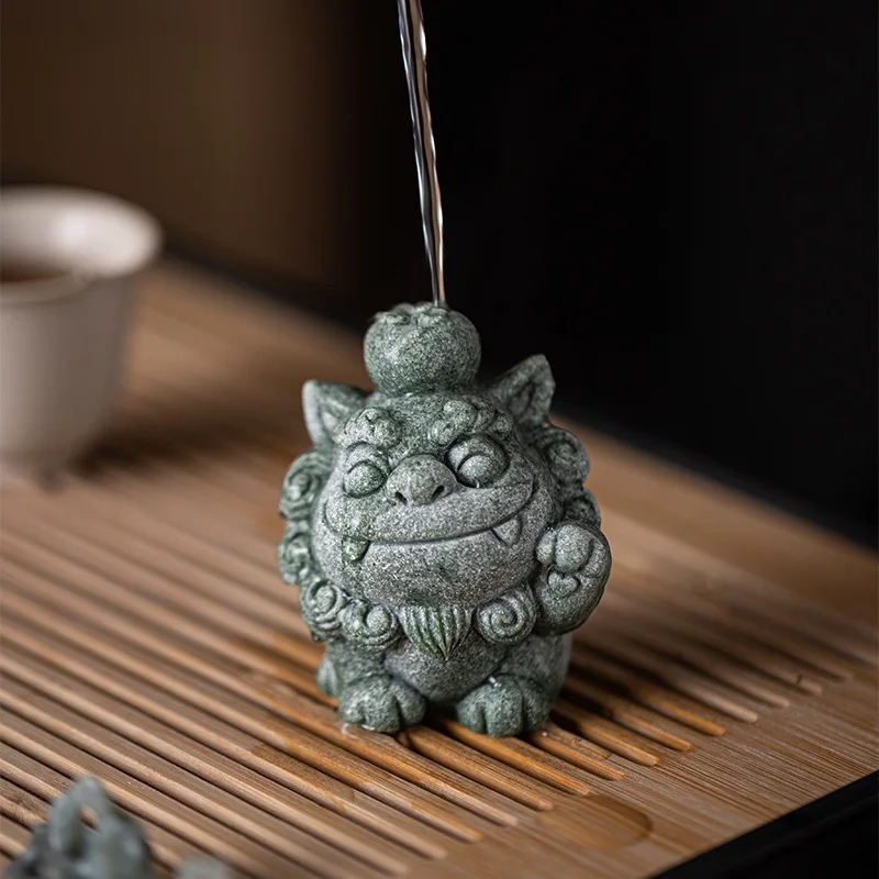 Creative and Trendy Bocai Stone Lion Pair of Tea Pet Ornaments, Cute Wind Lion Mascot, Fish Tank Landscape Decoration