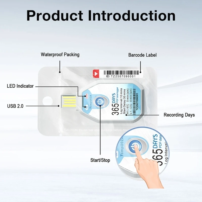  Easy To Use Temperature Recorder 68000 Points 365days Disposable Temperature Data Logger Accurate Measurements