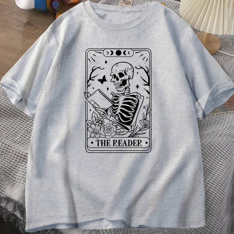 القارئ بطاقة التارو تي شيرت الهيكل العظمي القراءة تي شيرت الصيف كتاب عاشق Bookish التي شيرت المرأة تيز الجرافيك تي شيرت الصيف Y2K