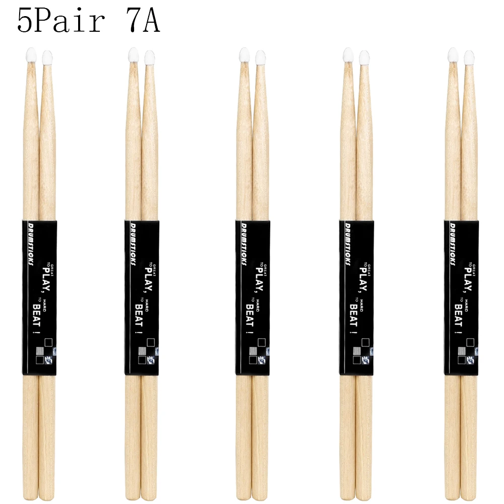1/5/10 Paar Ahornholz Drum Sticks 5A 7A Elektronische Drum Rack Nylon Spitze Drumsticks Musical Sticks Percussion Instrumente Werkzeuge – Detail 4