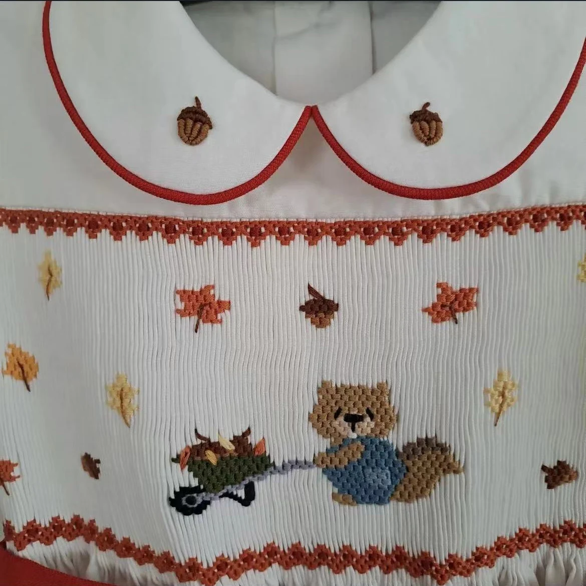 0-6Y Boy Summer Squirrel Smocked Outfit Suit