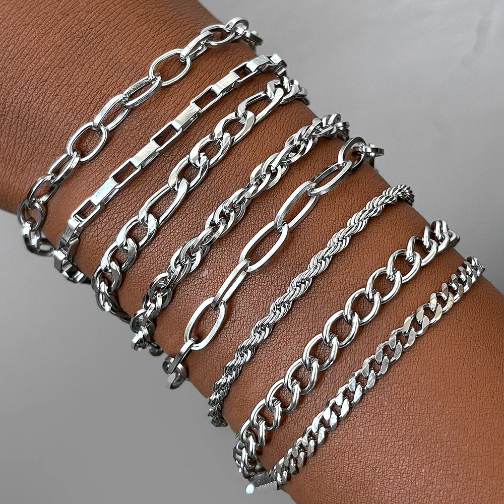 Stainless Steel Bracelet Set New Fashion Multi-style Matching Chain Adjustable Popular Bracelet Set For Women Jewelry Party Gift