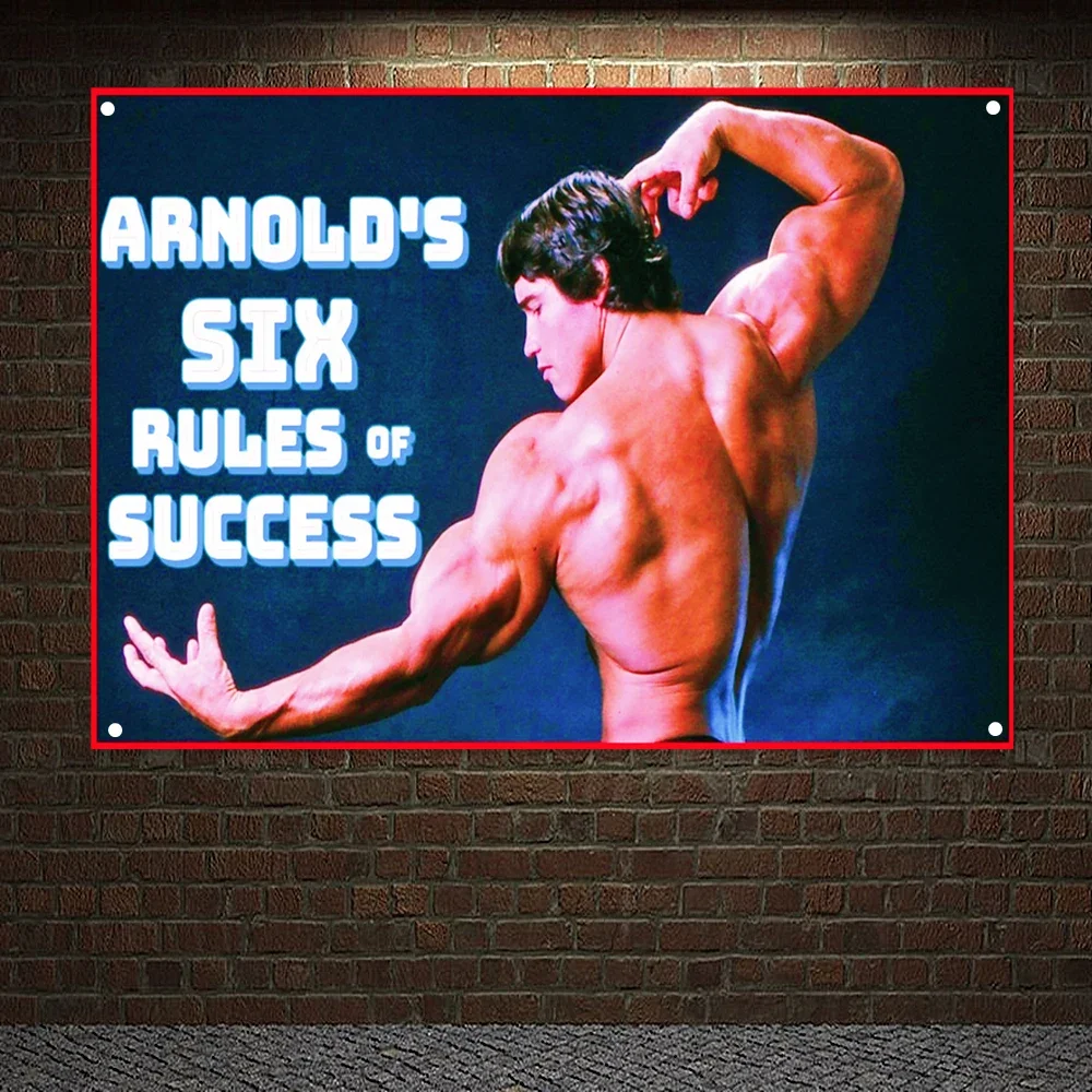 ARNOLD'S SIX RULES OF SUCCESS Man Muscular Body Tapestry Gym Decor Boxing Poster Wall Art Canvas Painting Workout Banners Flags