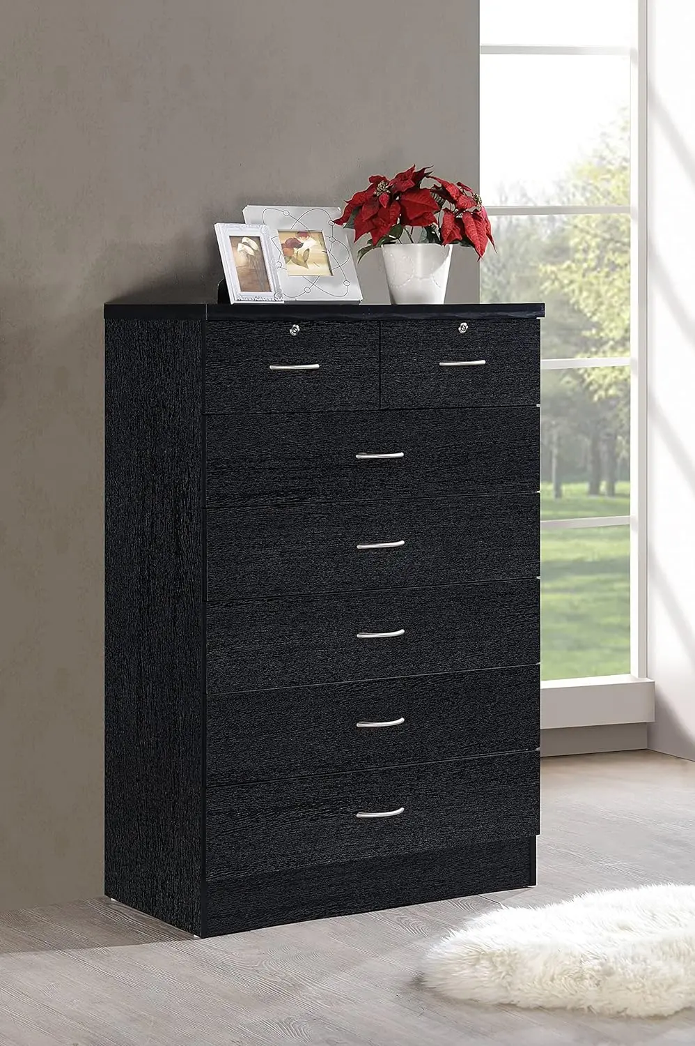 7 Drawer Wood Dresser for Bedroom, 31.5 inch Wide Chest of Drawers, with 2 Locks on the Top Drawers, Storage Organization Unit