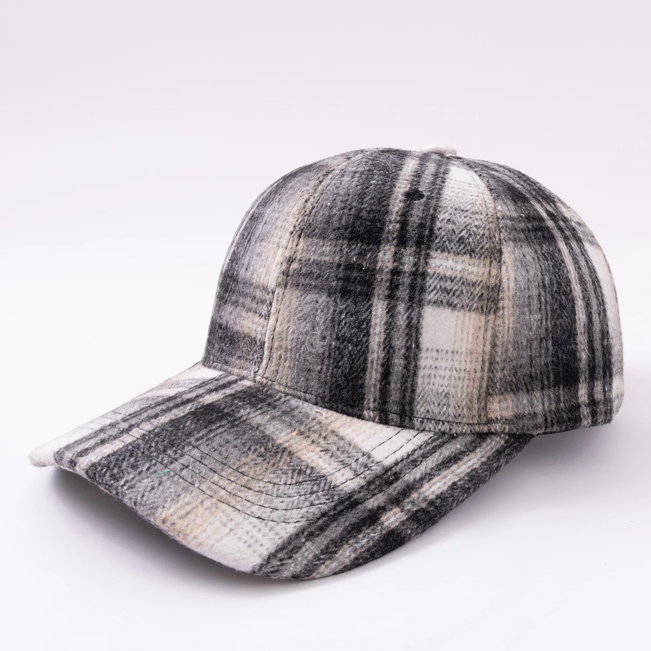 Vintage-style striped and patchwork tweed checkered baseball cap, available in multiple colors, suitable for travel
