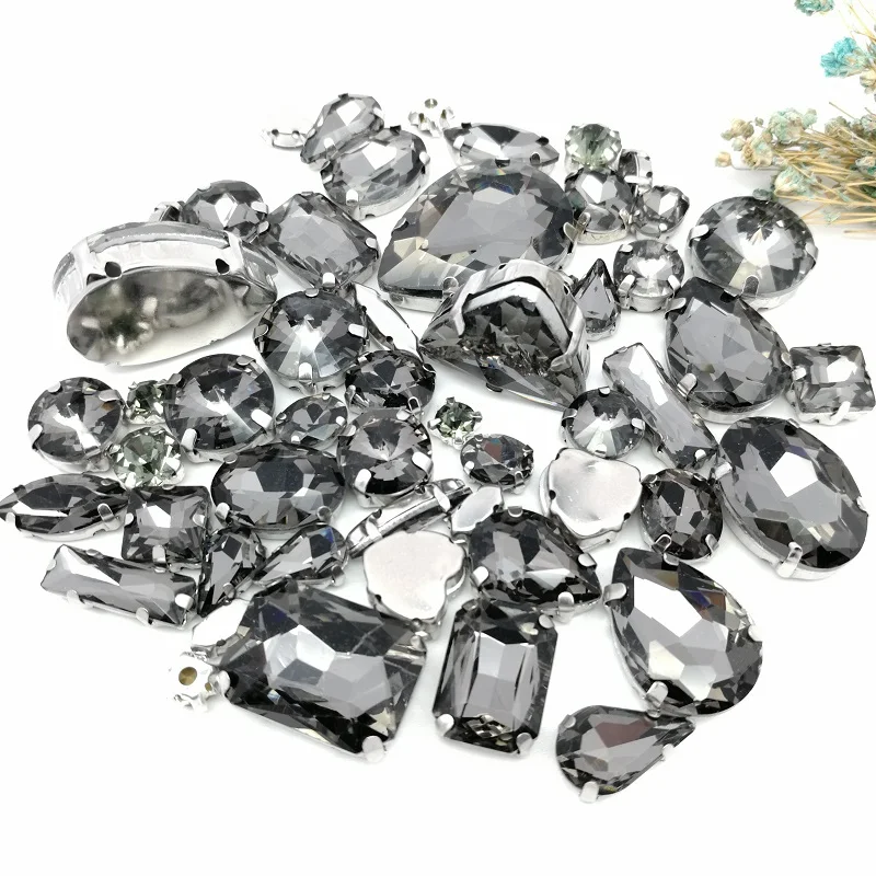 20 Colors 50pcs/pack Mix Size High Grade Crystal claw Rhinestone Silver Base Galss Sew on Stones Diy/Clothing Accessories