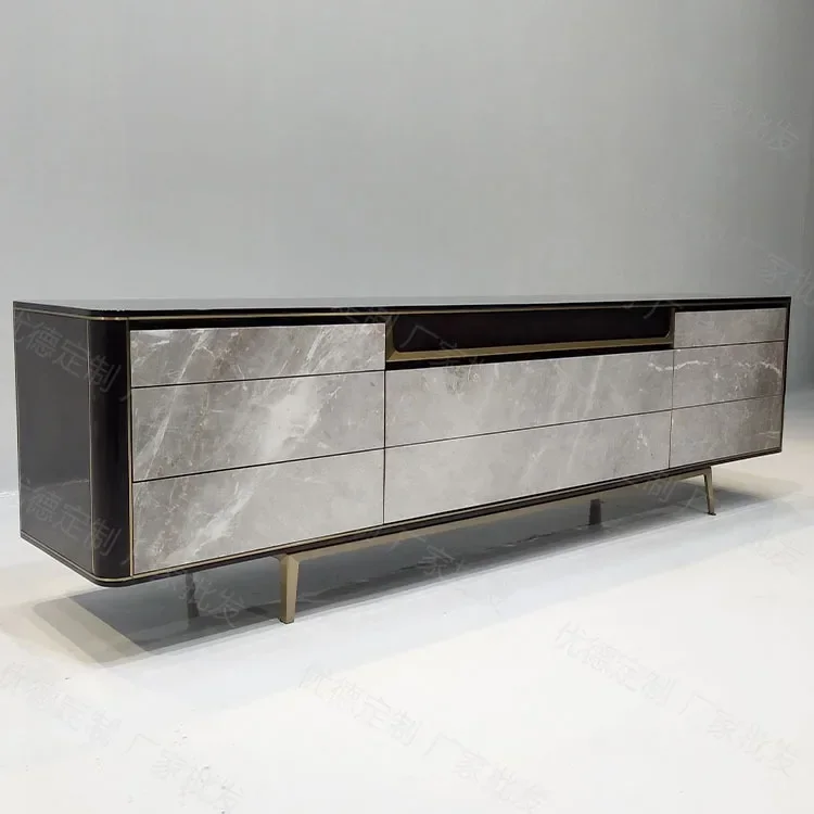 Gold Plated Stainless Steel Base TV Cabinet with 8 Drawers Audiovisual Cabinet