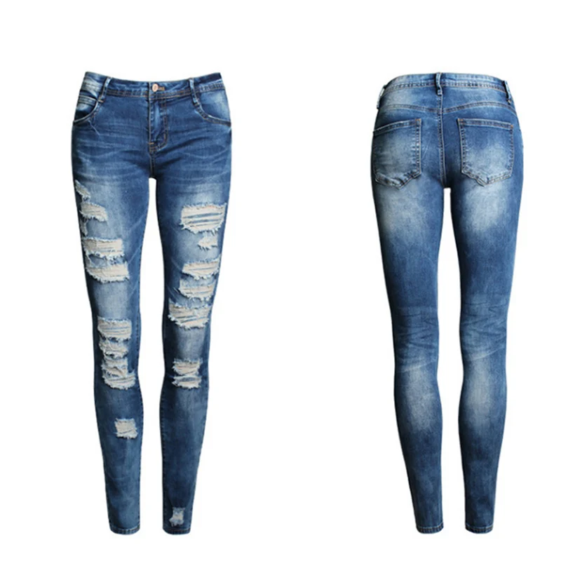 Blue slim ripped skinny jeans with high waist