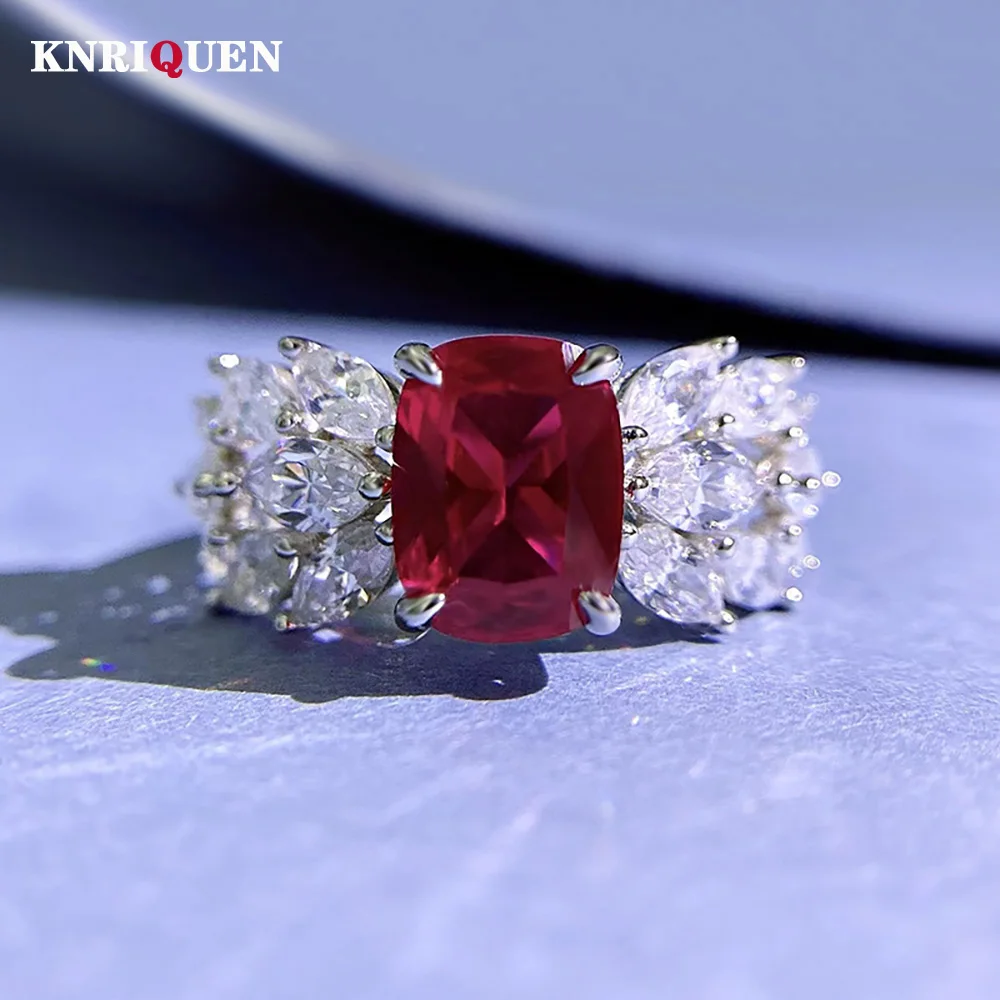 

2023 New Luxury 100% 925 Real Silver 7*9mm Ruby Vintage Ring for Women Charms Lab Diamond Wedding Rings Party Fine Jewelry Gift