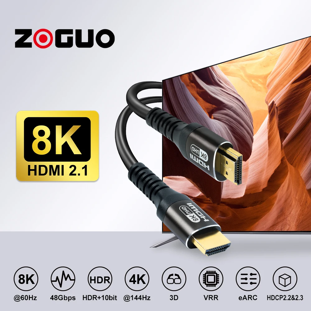 ZOGUO 8K HDMI 2.1 Cable 48Gpbs HDMI Splitter 8K/60HZ 4K/120HZ for Xiaomi Laptop TV Box Projector Monitor PS5 Sync Box eARC Dolby