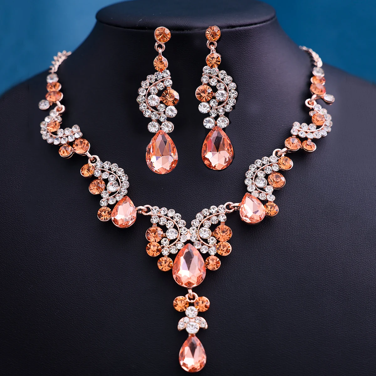 3Pcs/set Baroque Crystal Bridal Jewelry Rhinestone Tiaras Crown Necklace Earring For Bride Women Wedding Jewelry Set Gift image 6