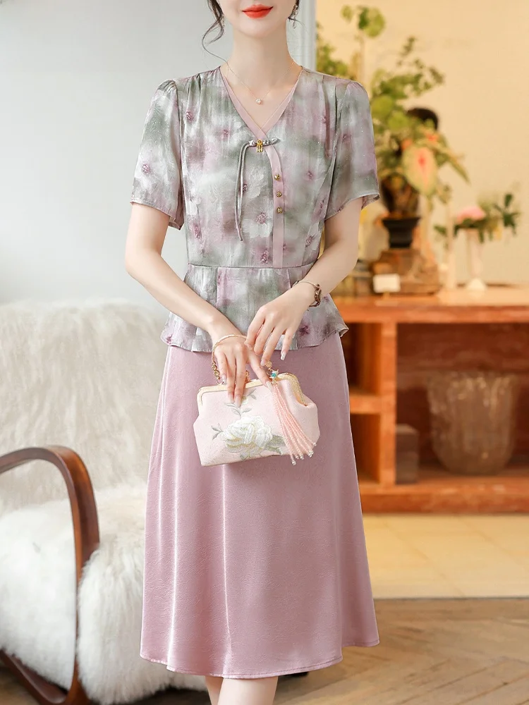 

Модная летняя юбка для молодых мам с V-образным вырезом, скрывающая живот, для женщин среднего возраста, из полиэстера.