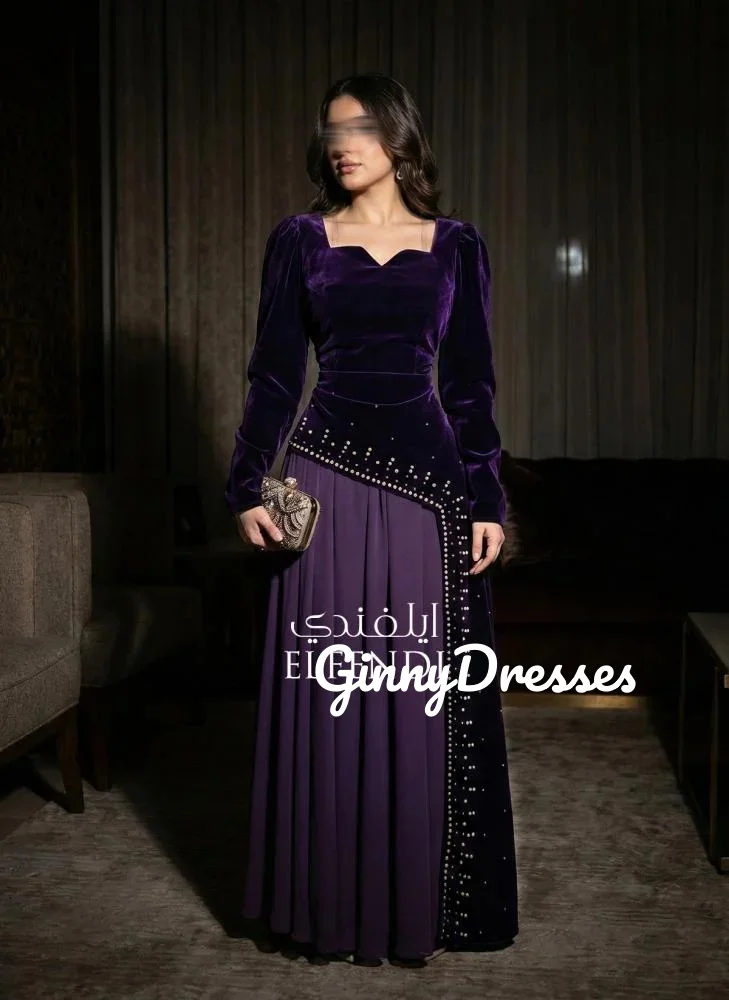 

Evening Dresses Square Neckline Prom Dresses Long Sleeves Customize Dresses For Special Events Floor-Length Formal Dresses