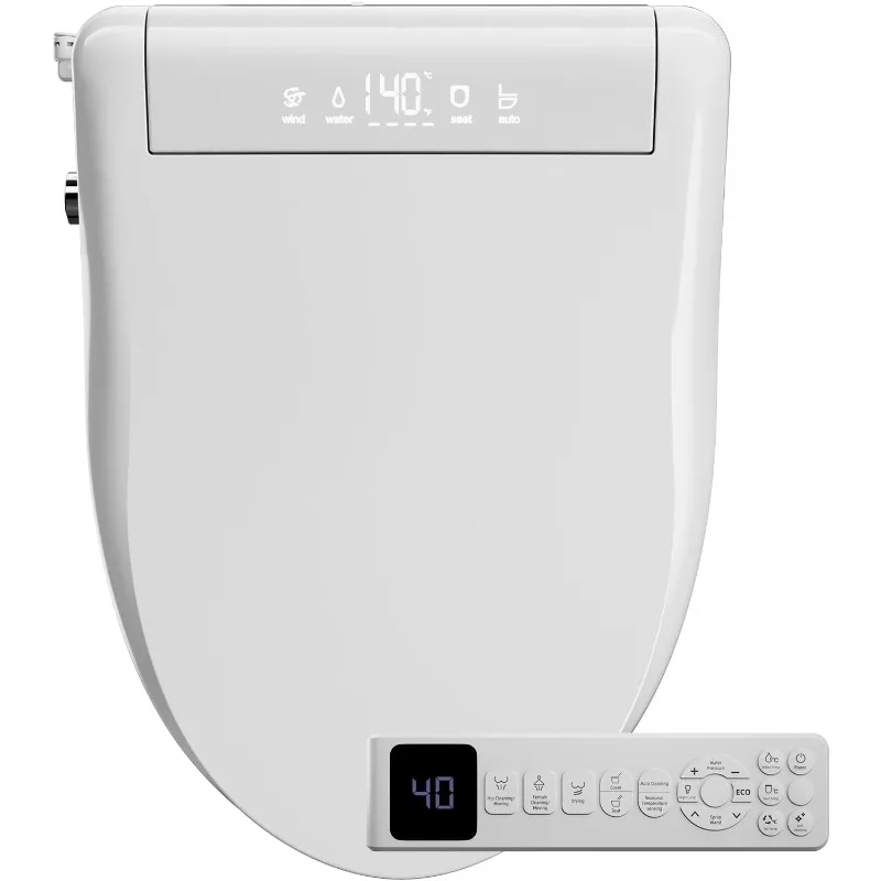 

Smart Toilet Seat, Elongated Heated Toilet Seat with Bidet, Warm Water & Air Dryer, Multi-Color Night Light, Electroni