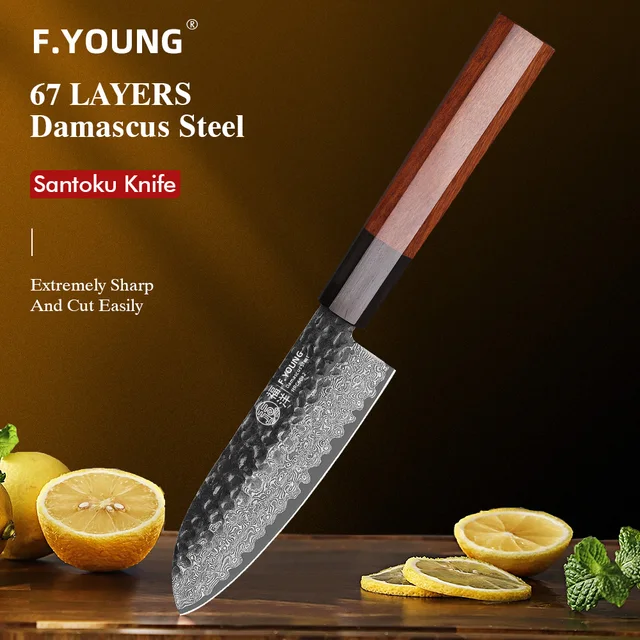 F. Młody 5 "japoński nóż Santoku damaszek stalowy tasak do warzyw owocowych ręcznie kute noże kuchenne kuchni kuchennej