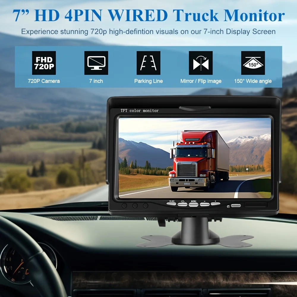 7'' HD Monitor Plug and Play with 1pcs Night Vision Rear View Backup Camera for Truck Box Truck Trailer RV Pickup