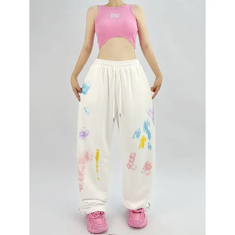 Gidyq Streetwear Women Wide Leg Pants American Style Casual Letter Print Loose Sweatpants Y2K High Waist Female Hip Hop Trousers