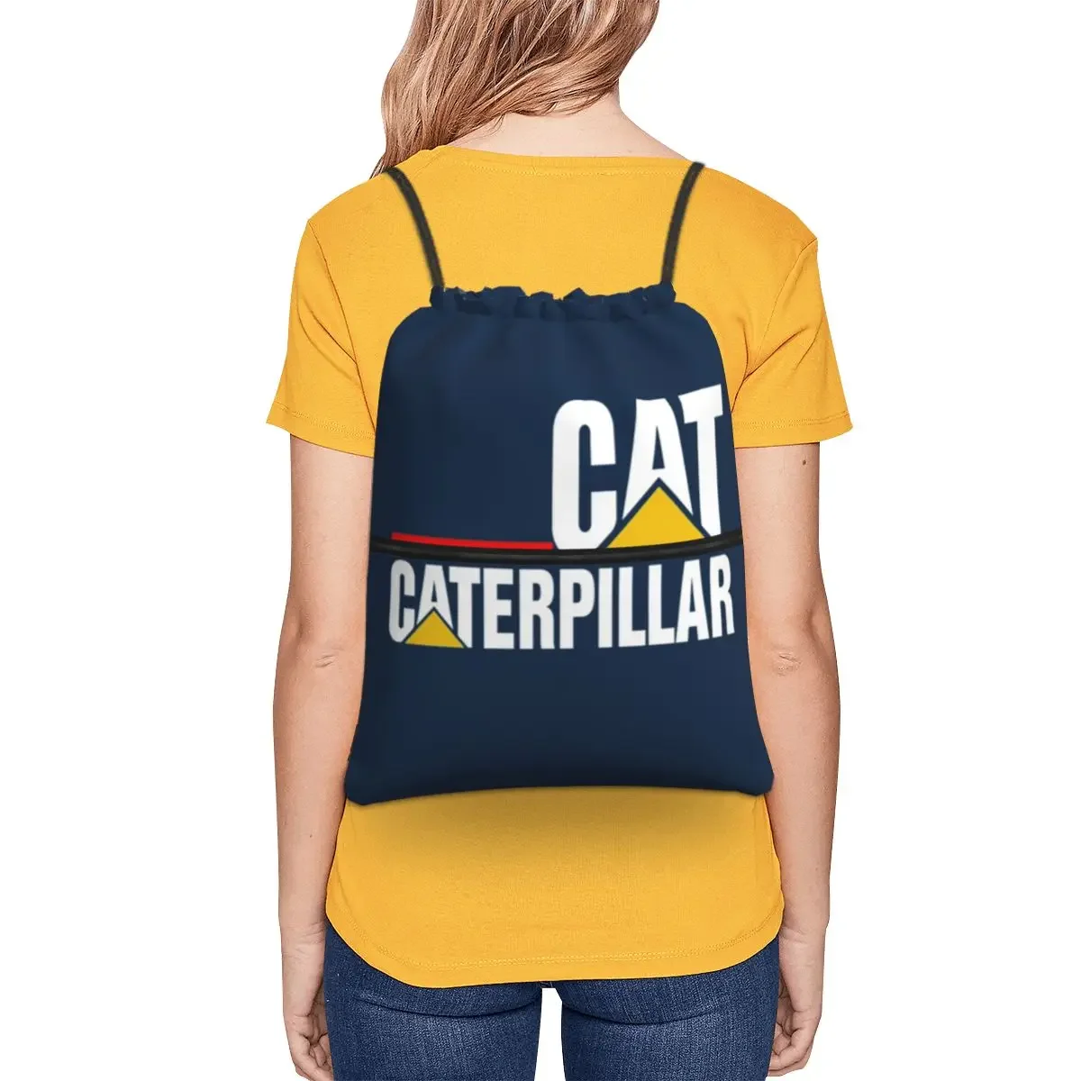 Cat-caterpillar Logo Portable Backpacks Drawstring Bag Fashion Drawstring Bundle Pocket Storage Bags For Travel Sport Man Woman