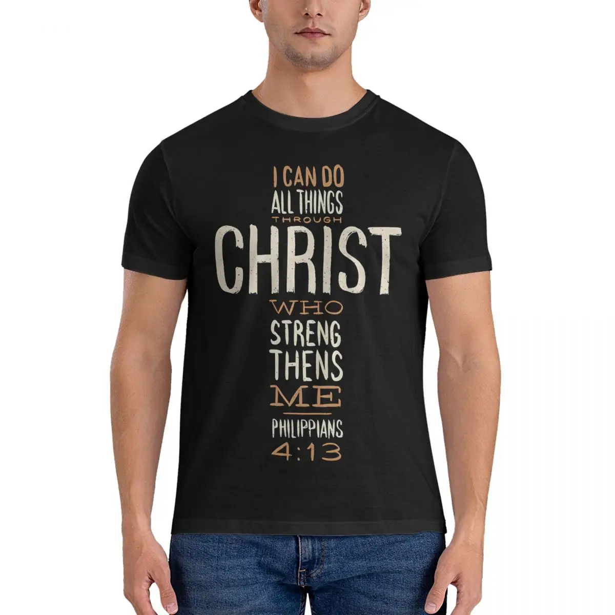 Quote I Can Do All Things Through Christ Who Strengthens Me T Shirt for Men Cotton Novelty T-Shirt O Neck christian Tee Shirt