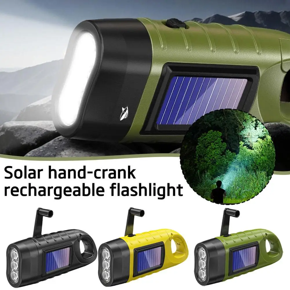  Flashlight Hand Crank Solar LED Outdoor Emergency Light Multi Functional Portable Mini Powered Rechargeable Survival Gear