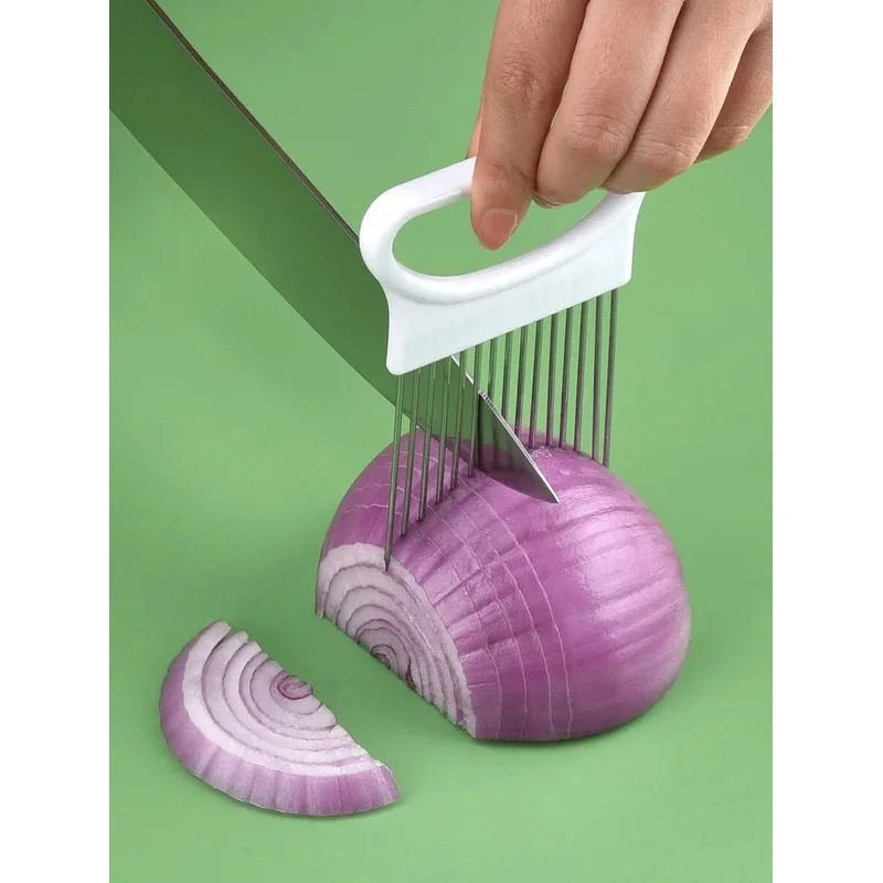 Slice Onions with this 1pc Colorful Onion Slicer Kitchen stainless steel potato chip onion holder