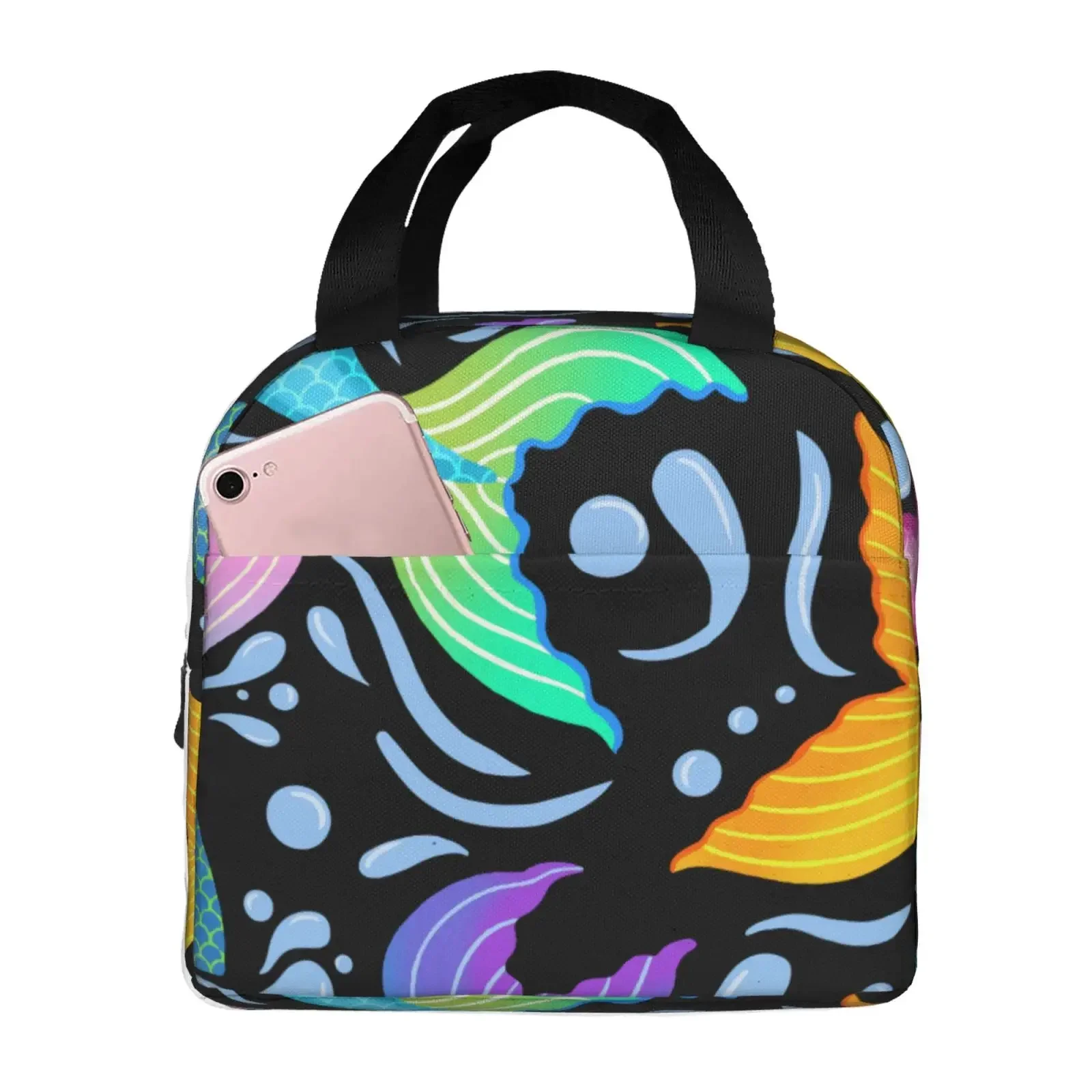 Splash Mermaid Tail Beautiful Print Portable Lunch Boxes Waterproof Thermal Cooler Food Insulated Lunch Bag  School