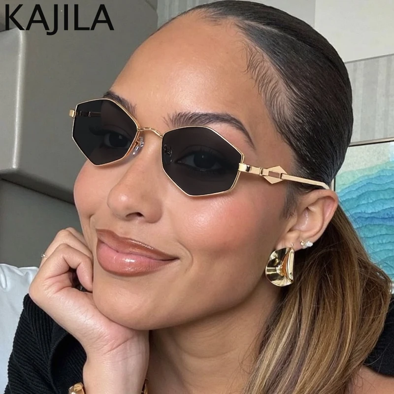 

Vintage Small Hexagon Punk Sunglasses Women 2025 Luxury Brand Metal Frame Rhombus Sunglass For Lady Trendy Polygon Shades UV400