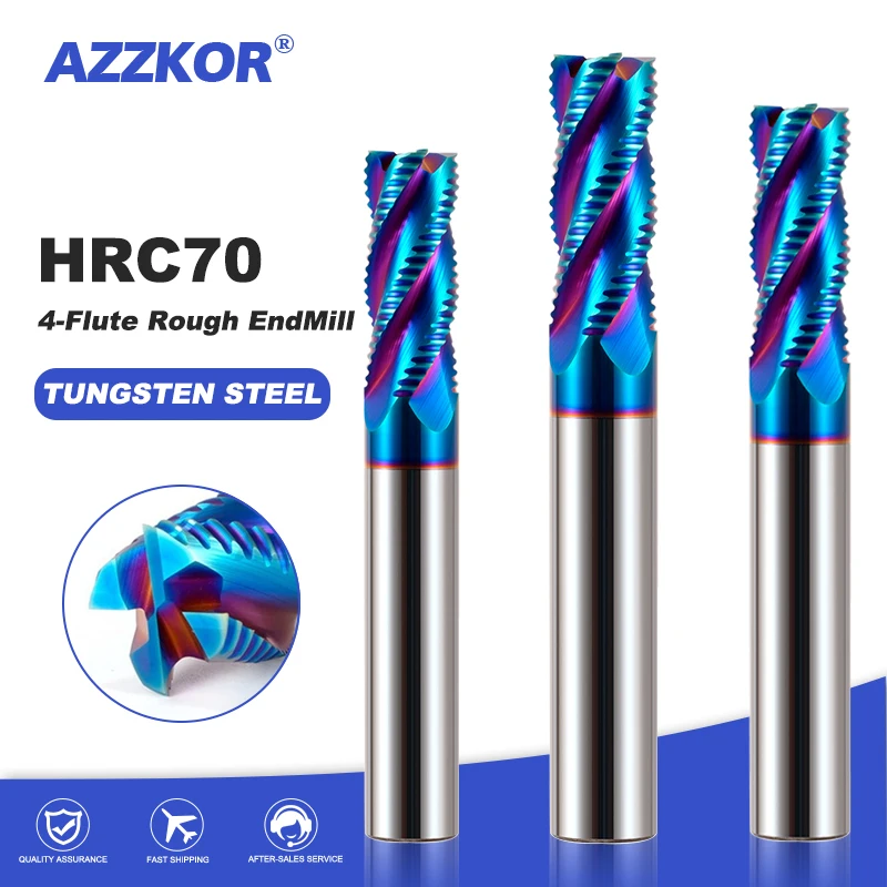 Milling Cutter Alloy Coating Tungsten Steel Tool Cnc Maching 4 Blade Roughing Endmills AZZKOR HRC70 Milling Cutter For Metal