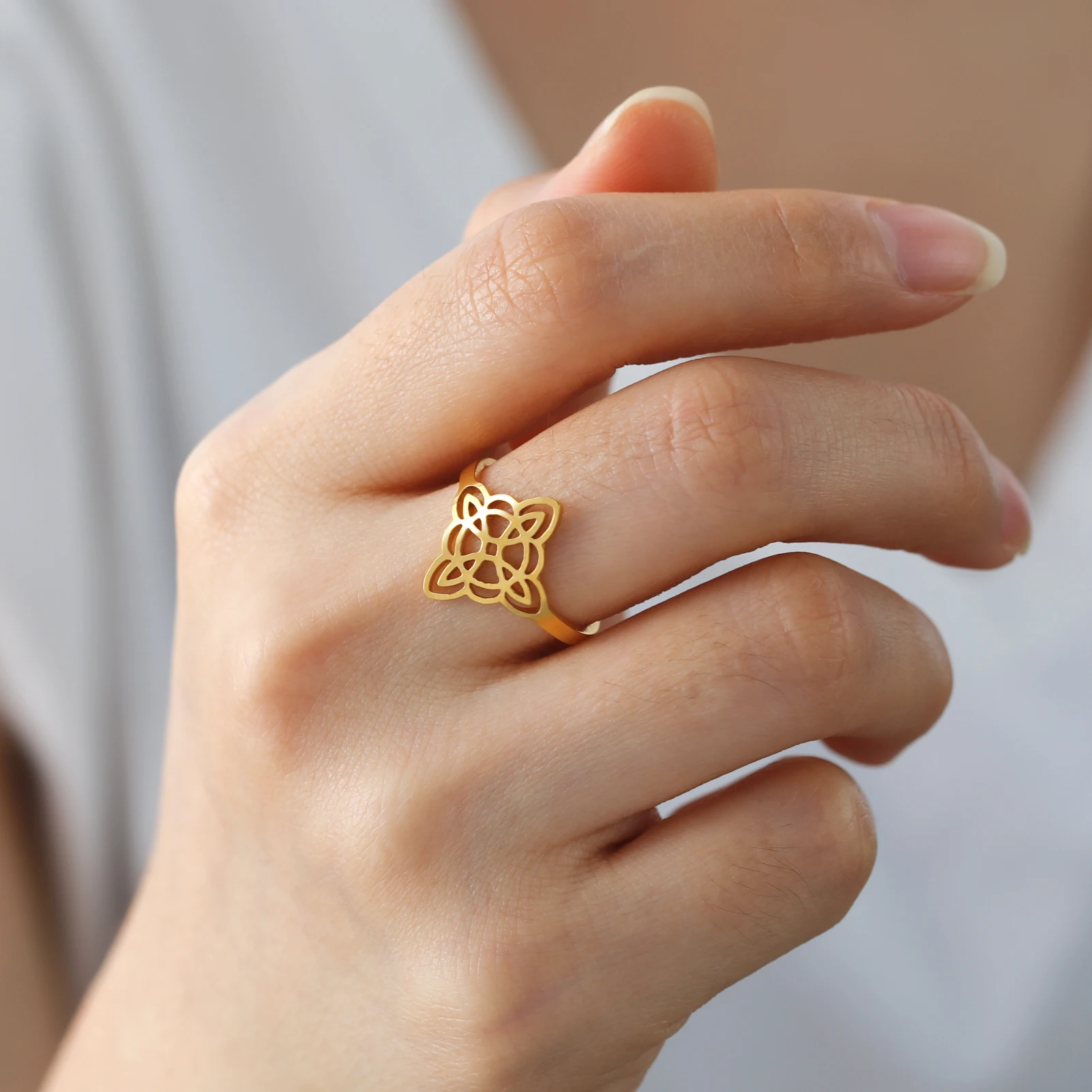 EUEAVAN 5pcs Women Stainless Steel Ring Witch Knot Witchcraft Adjustable Finger Rings Vintage Amulet Jewelry Gifts Wholesale image 5