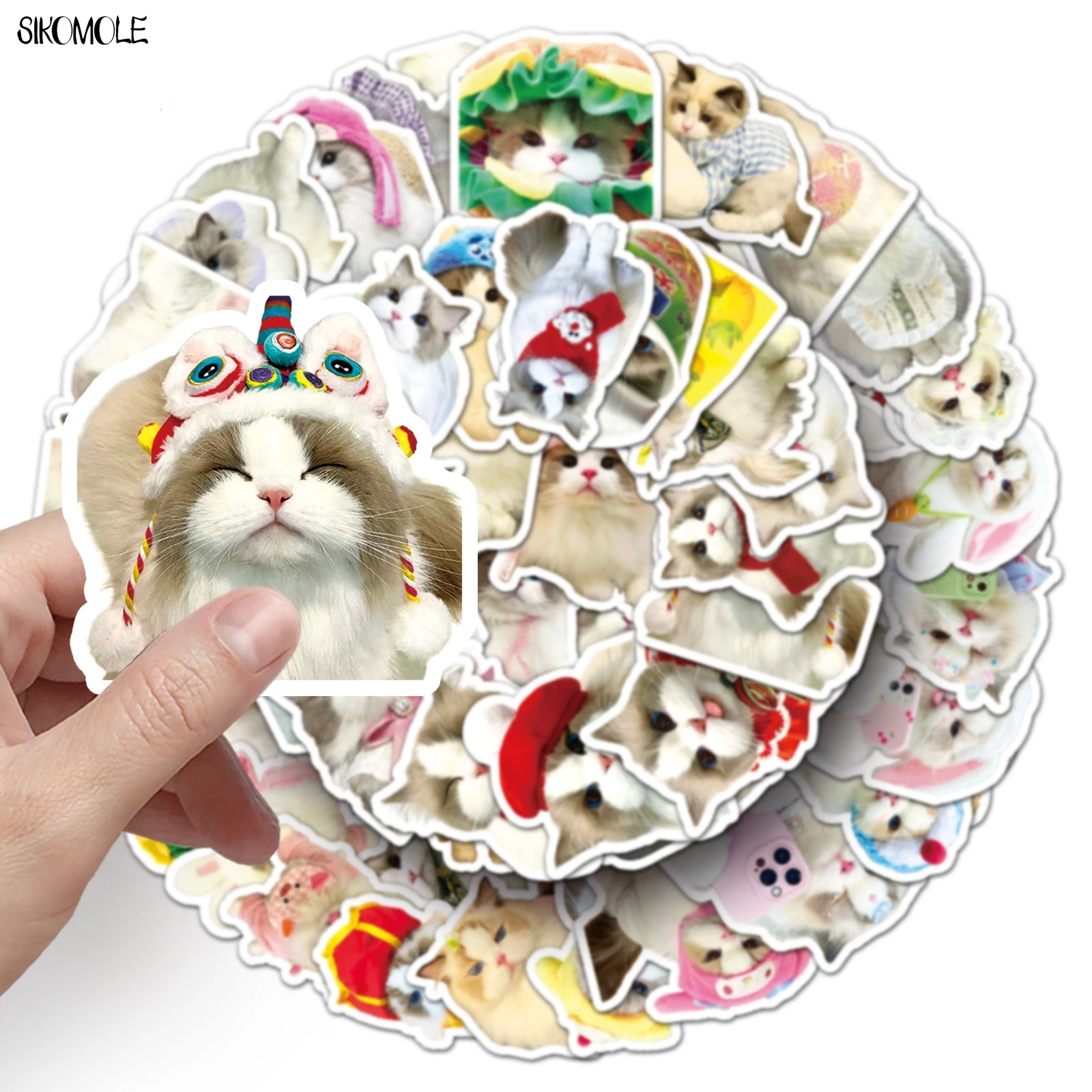 10/30/50PCS Cute Cartoon Ragdoll Car Stickers Kawaii Animals Aesthetic For DIY Kid Travel Luggage Decal Graffiti Sticker Pack