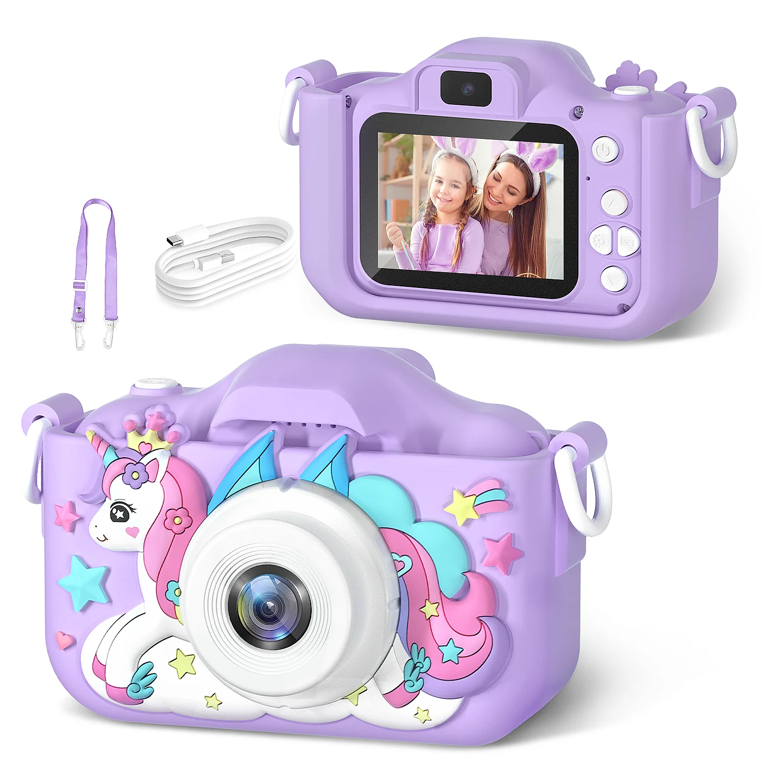 Cámara HD de unicornio para niños, cámara frontal y trasera Dual, cámara de Video Selfie adecuada para niños de 3 a 12 años, regalo de cumpleaños