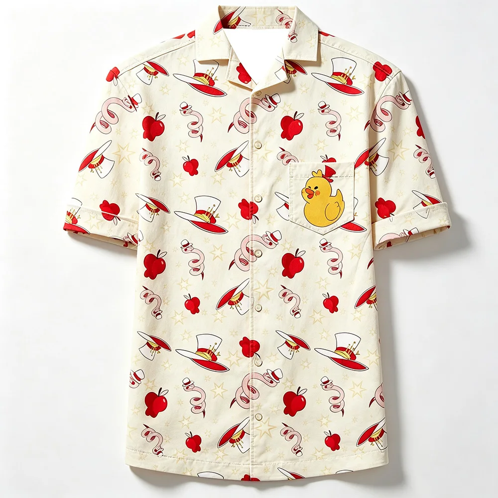 HazbinHotel Hawaiian Shirt Unisex Sir Pentious Duck Apple Full Print ShortSleeve Lapel Button Down Shirt Summer Beach Casual TOP