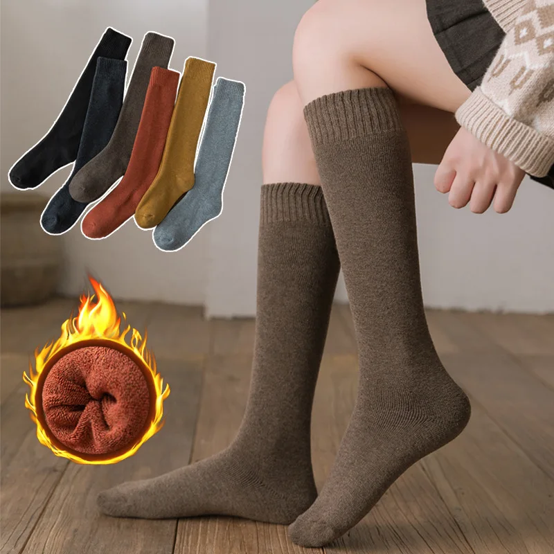 

5 Pairs Knitting Cotton Long Socks Women Stockings Autumn Winter Warm Shins High Ladies Girls Fashion Solid Knee