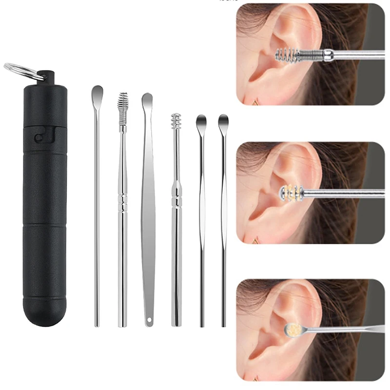 1/6 ชิ้น/เซ็ตทําความสะอาดหู EAR WAX Pickers สแตนเลสกําจัด Earpick Earwax Curette ช้อน EAR Care เครื่องมือทําความสะอาด