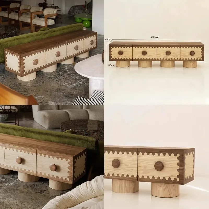 Retro Antique Solid Wood TV Cabinet Living Room Storage Unit Dining Room Media Console Furniture with Classic Design for Home