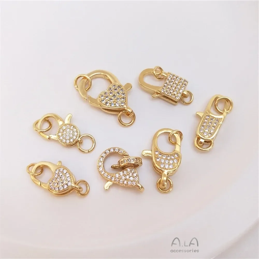 

Micro inlaid zircon heart lobster clasp 18K Gold Color wrap clasp link diy bracelet necklace accessories