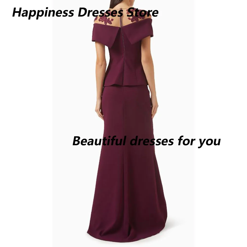 Customized Jersey Applique Off-the-shoulder Evening Dresses Pattern Floor Length O-neck Straight Formal Sheath Prom Gown