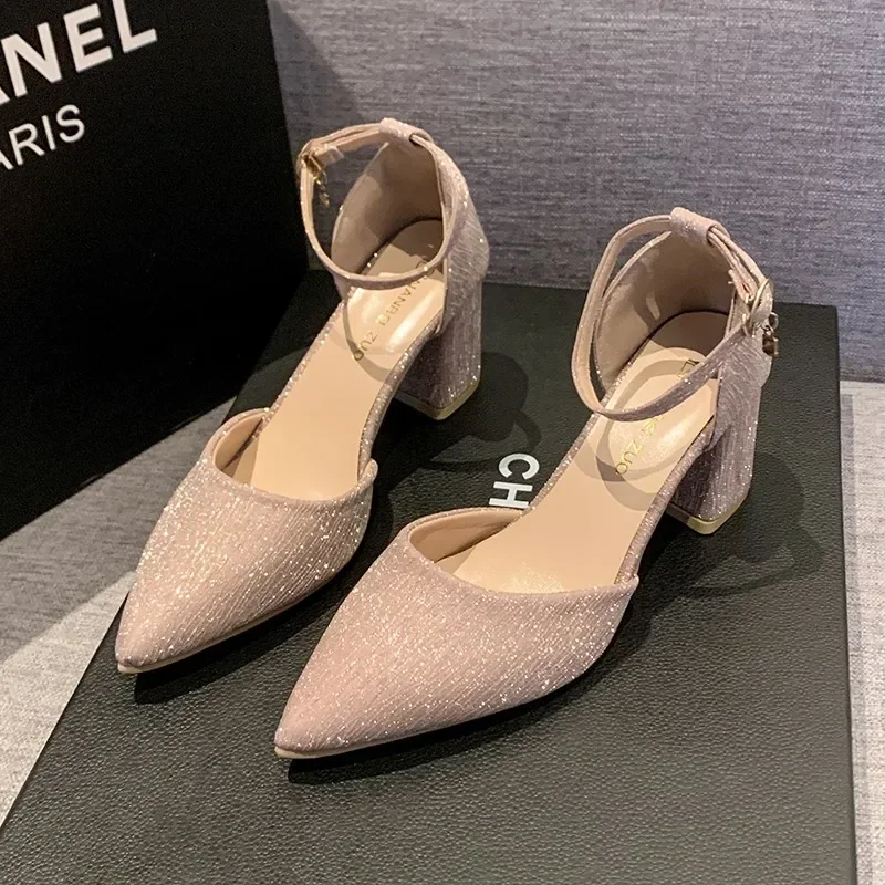 Sandales à Talons Hauts pour Femmes, Chaussures de Mode Élégantes, Pointues, Assorties avec Tout, Couleur Unie, pour Robe de Soirée, 2024