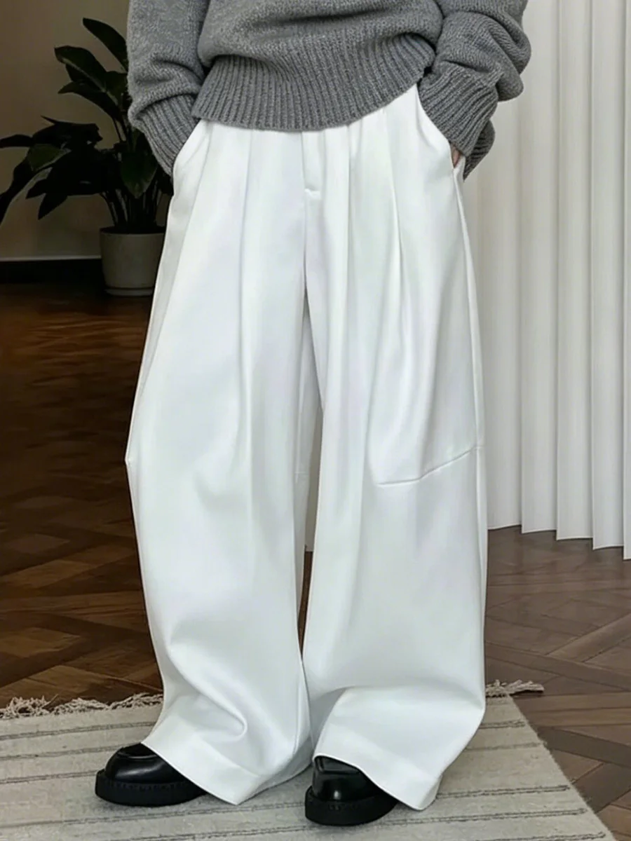 LIMO 2025 hiver nouveau épais chaud pantalon pour femmes taille haute plissé jambe large pantalon bureau dame vêtements minimalisme