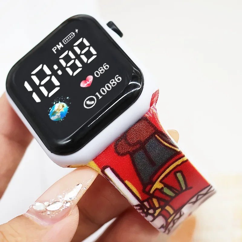 NEW Labubu children‘s watches Cartoon print strap button LED square Waterproof electronic watch boys girls birthday toys gifts